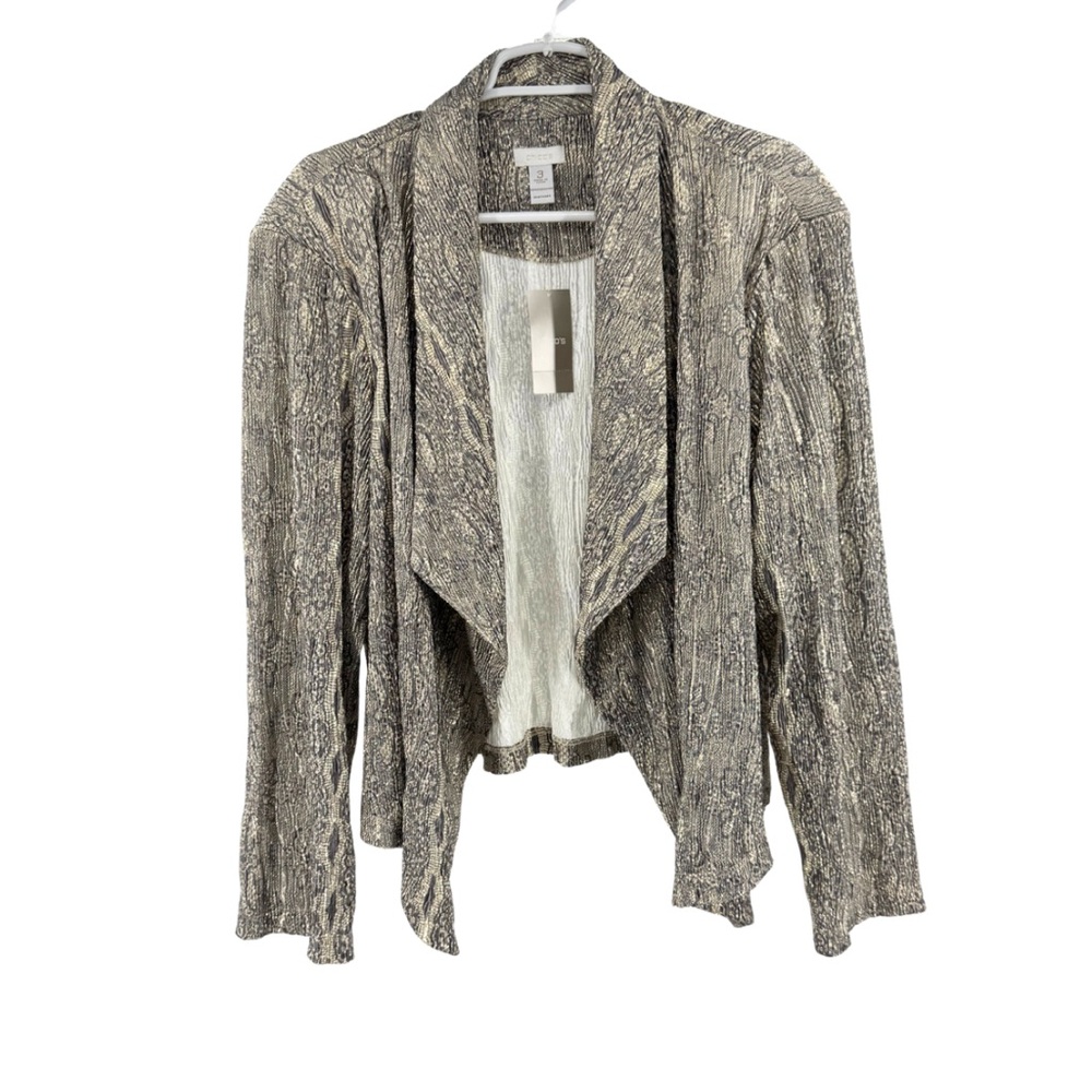 Chico's Shimmering drape open front metallic crinkle jacket XL party office